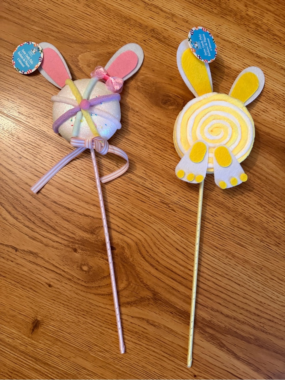 Easter Bunny Candy Plant Flower Picks- Pastel Pink & Yellow NEW
